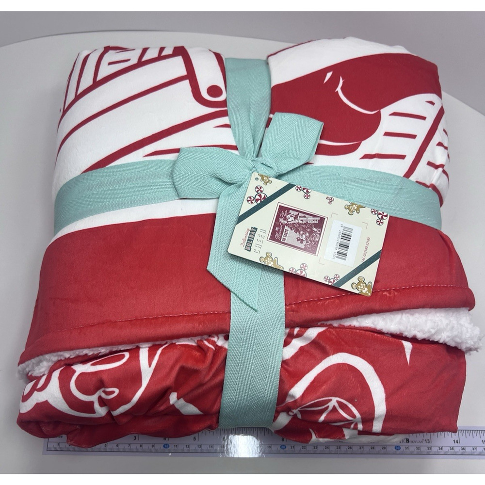 Disney Minnie Mickey Christmas Sherpa Throw Blanket 50"x60" Red White Holiday